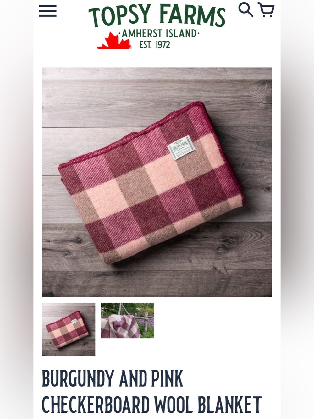 Topsy Farms 100% Wool Burgundy & Pink Checkered Throw Blanket, Perfect Condition